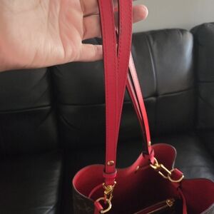 Louis Vuitton Red Monogram Leather Shoulder Bucket Bag with Gold Hardware
